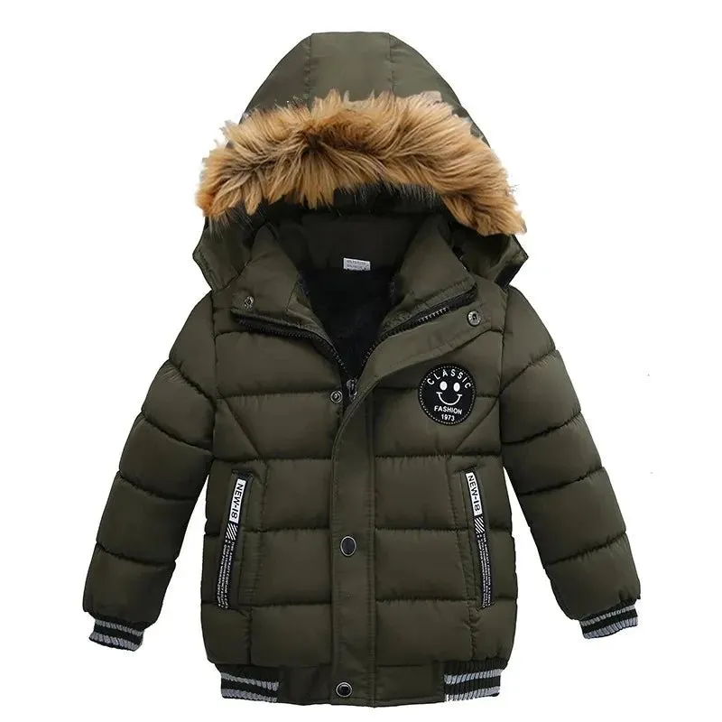 2-6 Years Autumn Winter Boys Jacket Warm Fur Collar Fashion Baby Girls Coat Hooded Zipper Outerwear Birthday Gift Kids Clothes