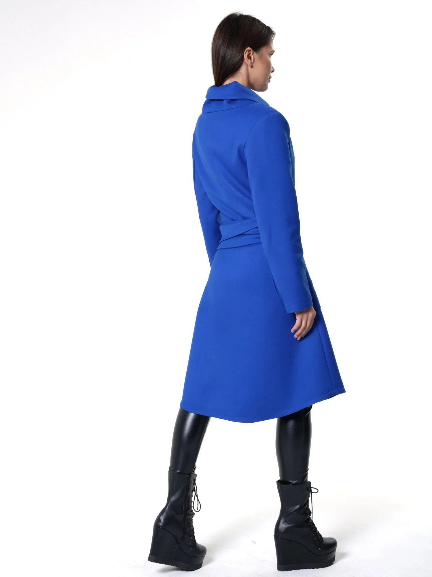 Asymmetric Belted Coat In Royal Blue