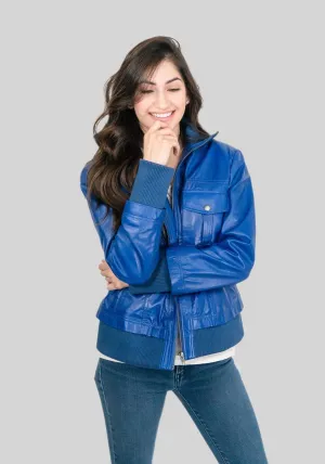 Bailey Womens Leather Bomber Jacket Spring Blue