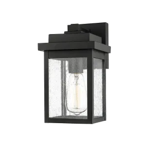 Belle Chasse Outdoor Wall Sconce - Powder Coat Black - Clear Seeded Glass - 10in. Extension - E26 Medium Base