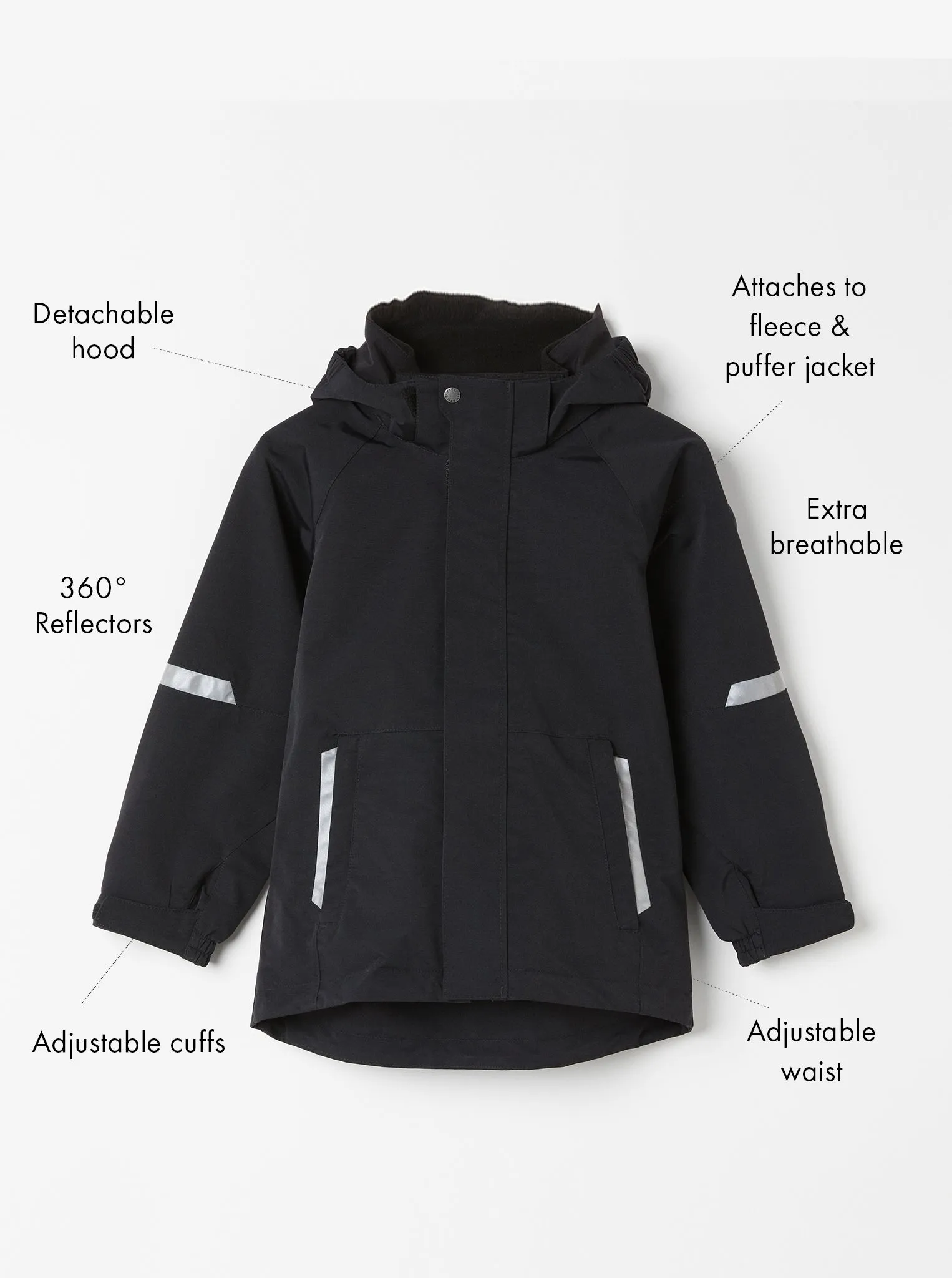 Black Waterproof Kids School Coat