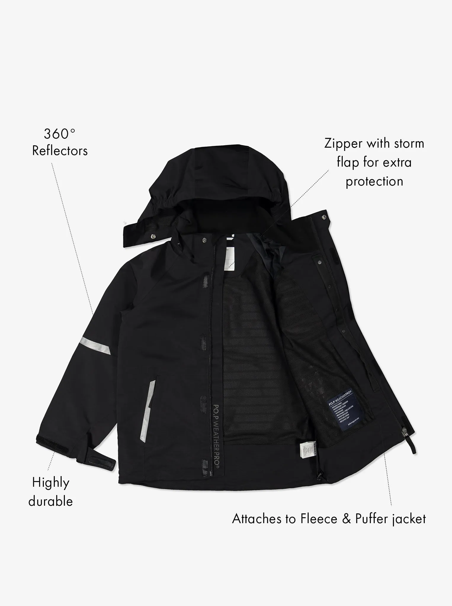 Black Waterproof Kids School Coat