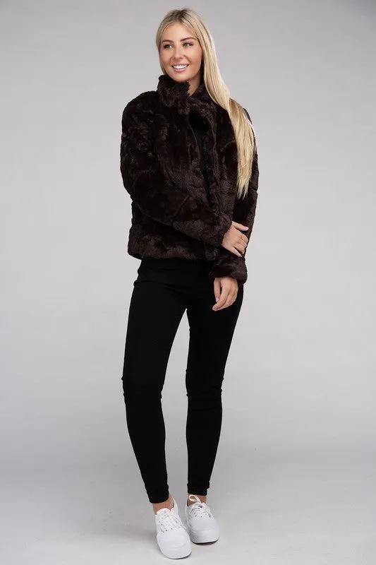 Bohemian Plush Fluffy Zip-Up Sweater Jacket