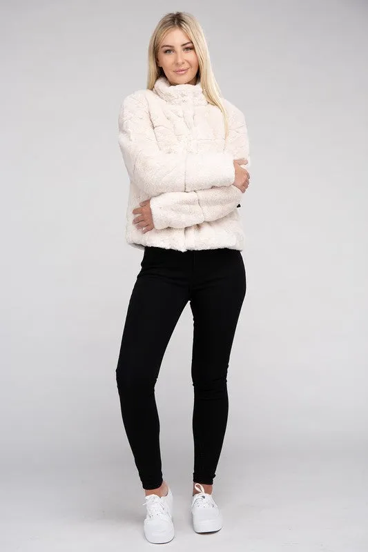 Bohemian Plush Fluffy Zip-Up Sweater Jacket