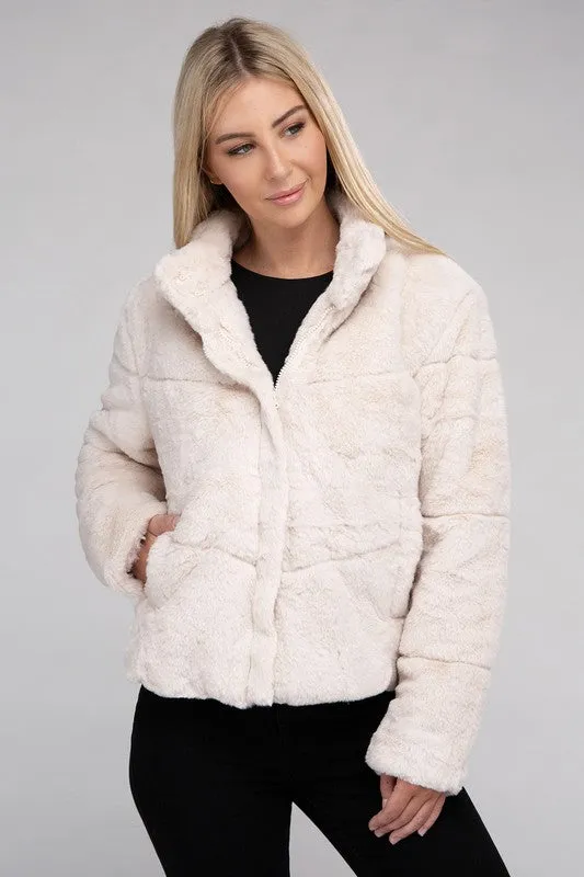 Bohemian Plush Fluffy Zip-Up Sweater Jacket