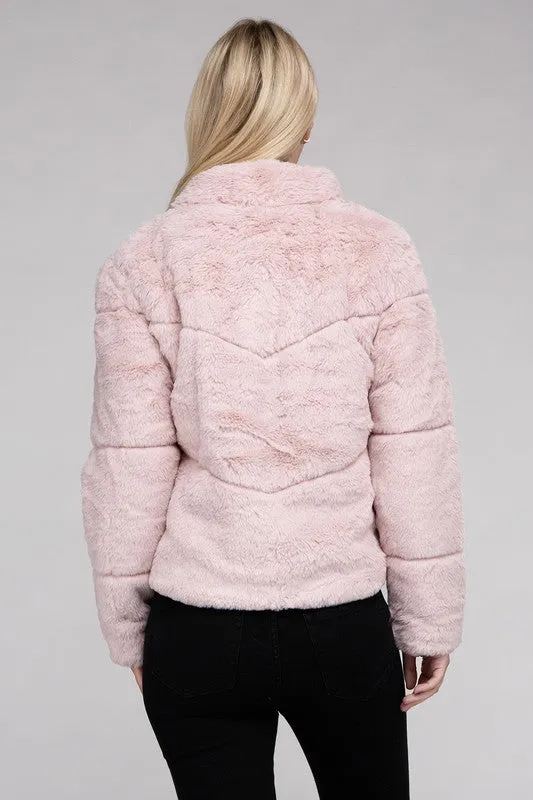 Bohemian Plush Fluffy Zip-Up Sweater Jacket