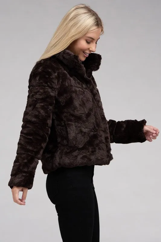 Bohemian Plush Fluffy Zip-Up Sweater Jacket