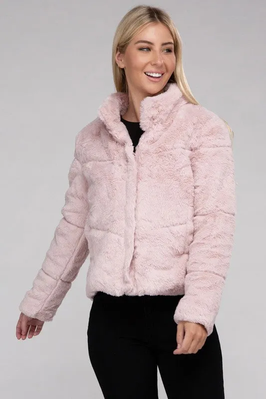 Bohemian Plush Fluffy Zip-Up Sweater Jacket