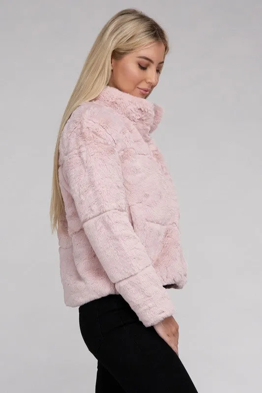 Bohemian Plush Fluffy Zip-Up Sweater Jacket