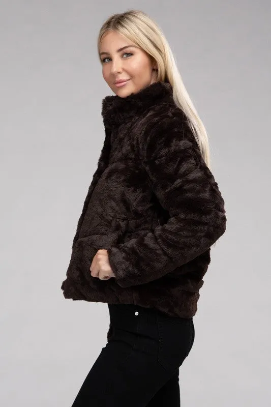 Bohemian Plush Fluffy Zip-Up Sweater Jacket