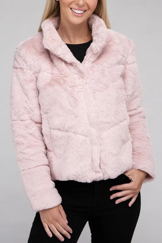 Bohemian Plush Fluffy Zip-Up Sweater Jacket