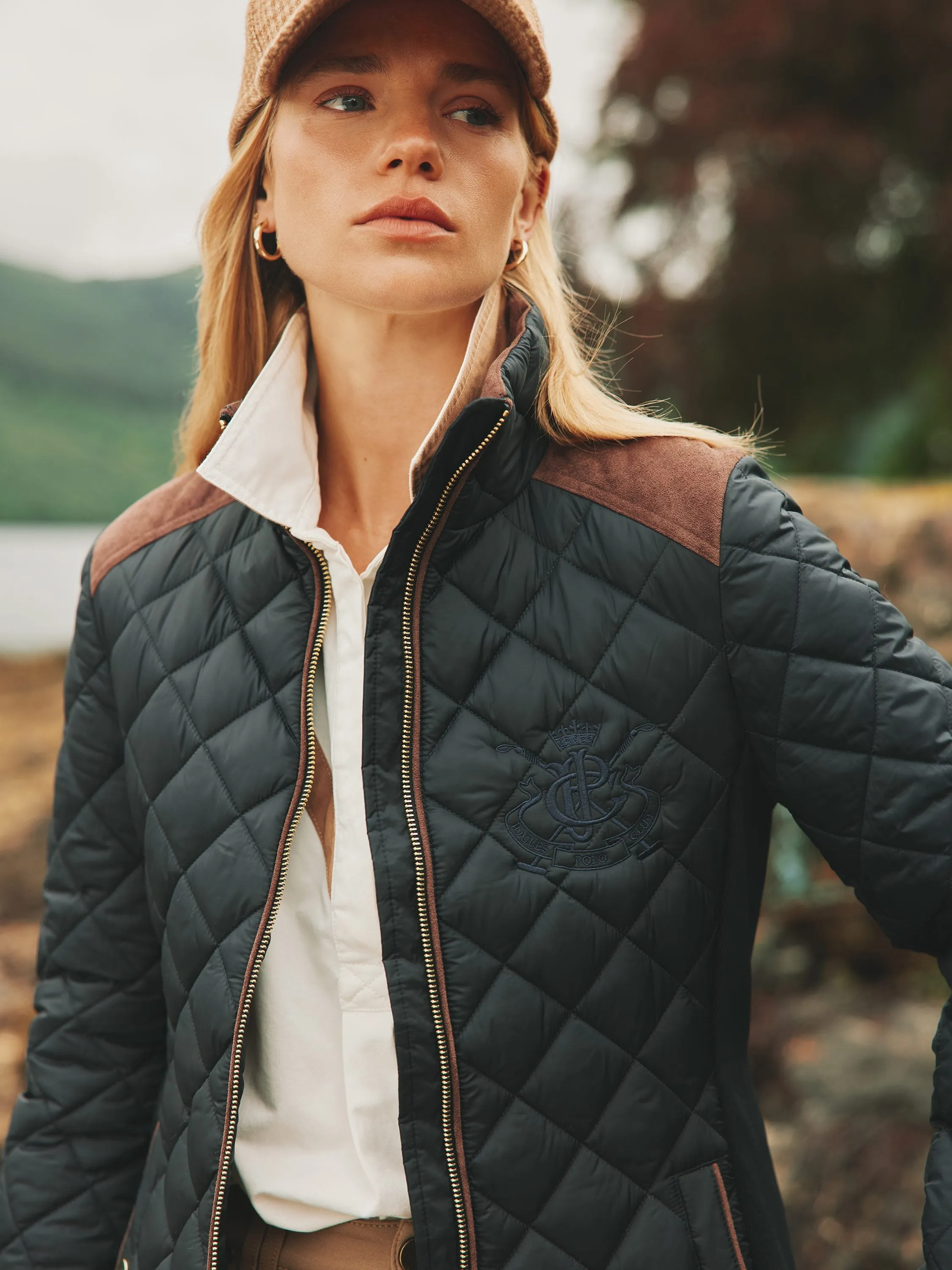 Braemar Luxe Navy Showerproof Diamond Quilted Coat