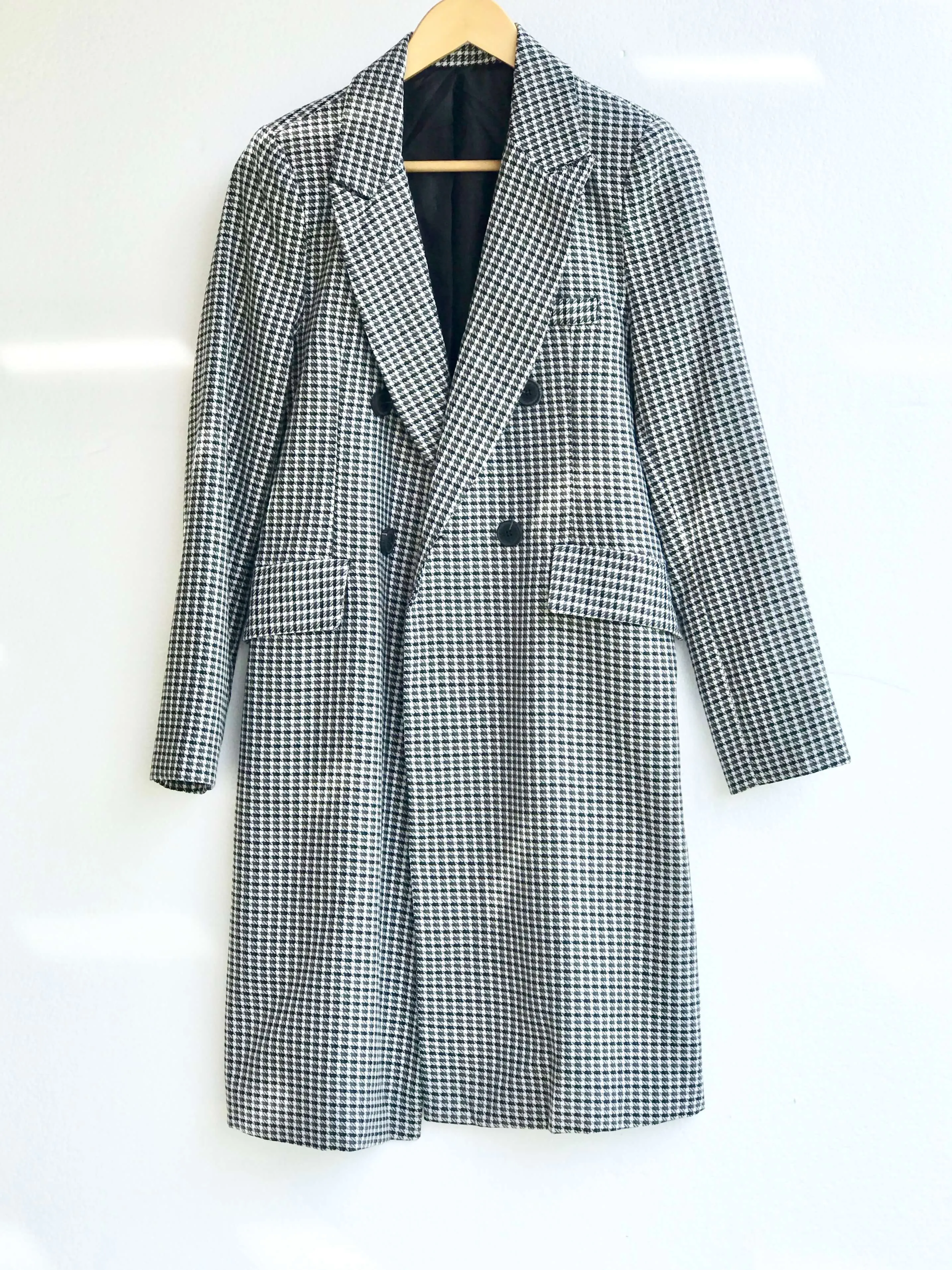 Brrr Black and White Plaid Long coat