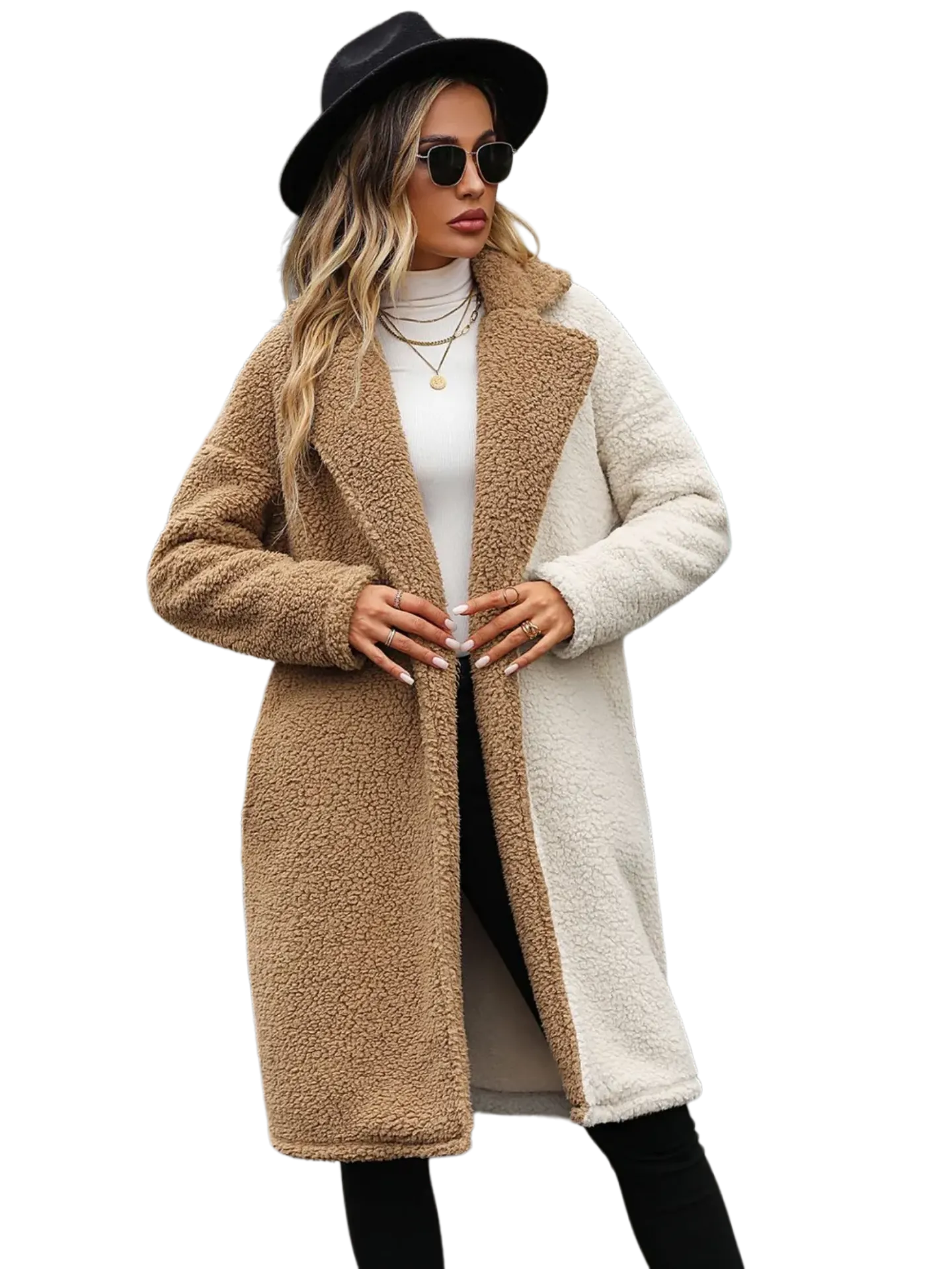 Contrast Dropped Shoulder Sherpa Coat