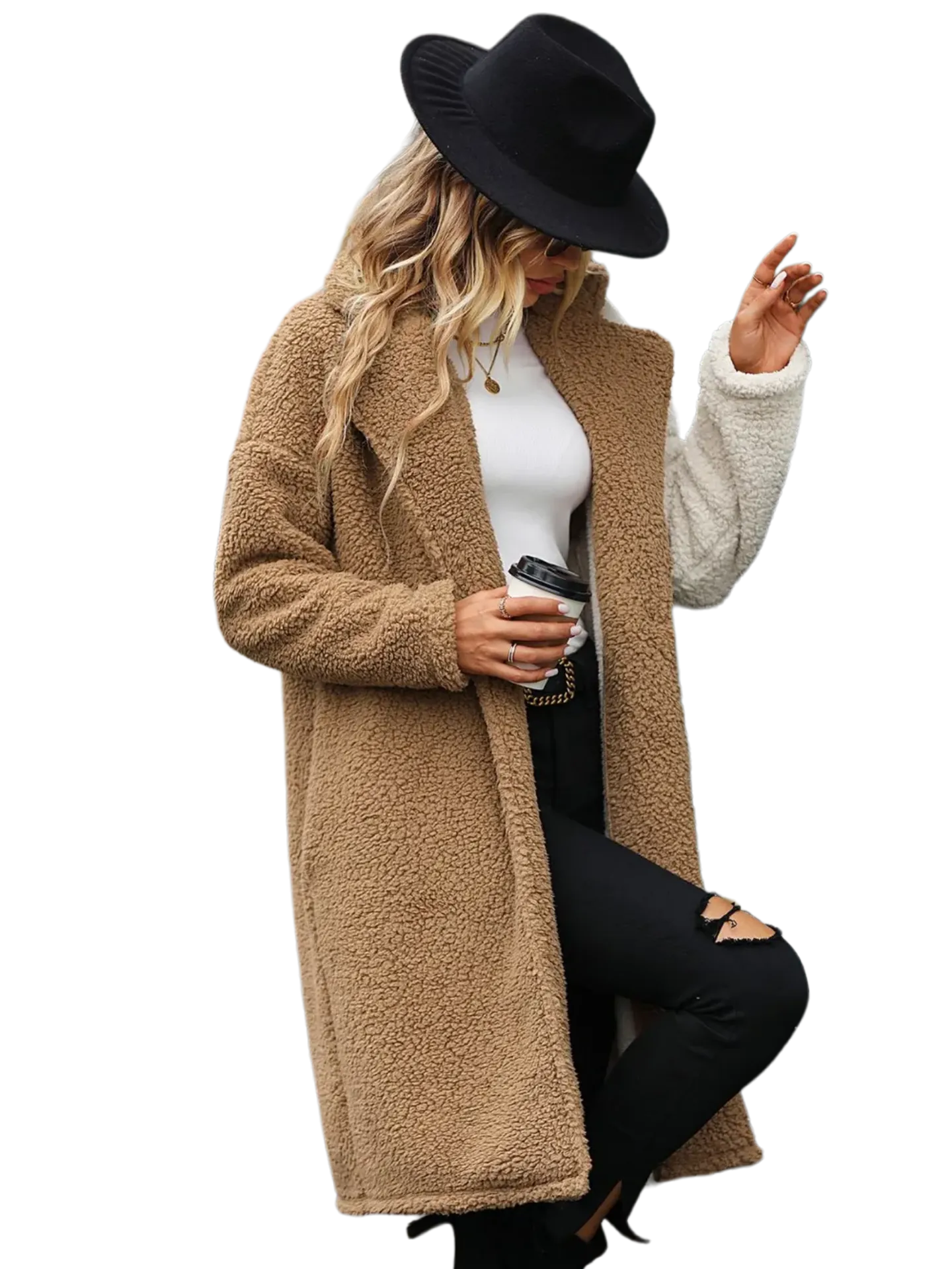 Contrast Dropped Shoulder Sherpa Coat