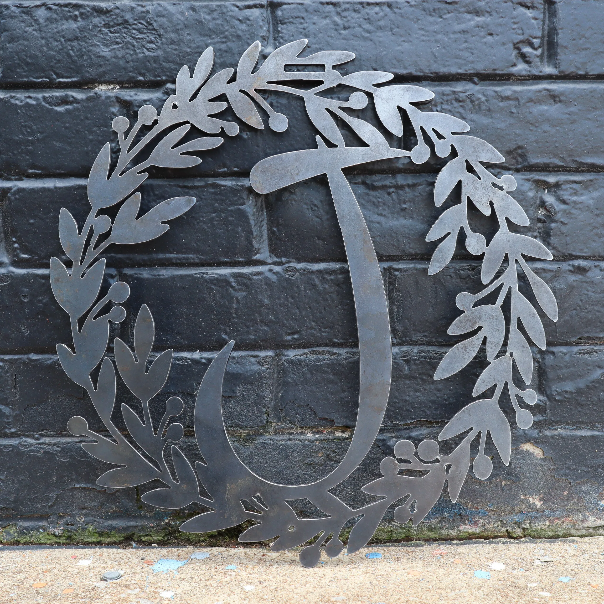 Custom Metal Monogram Berry Wreath - Initial Letter Front Door Hanger Decor, Wedding Signs,