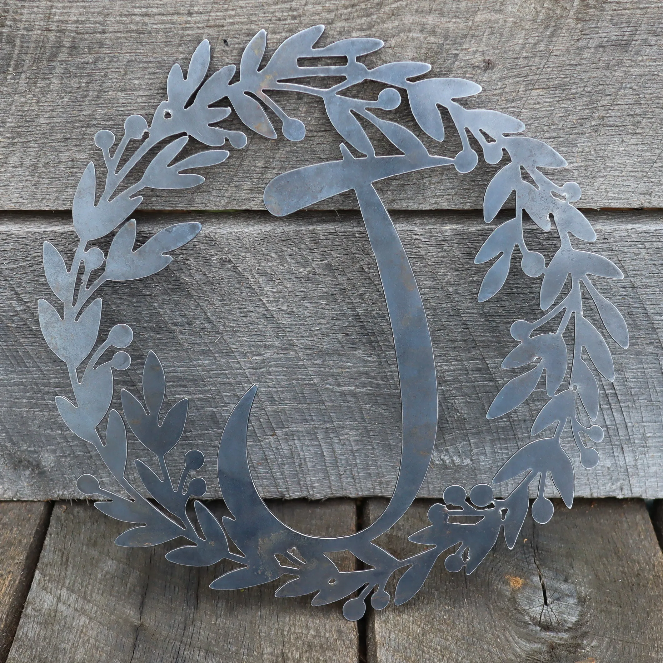 Custom Metal Monogram Berry Wreath - Initial Letter Front Door Hanger Decor, Wedding Signs,