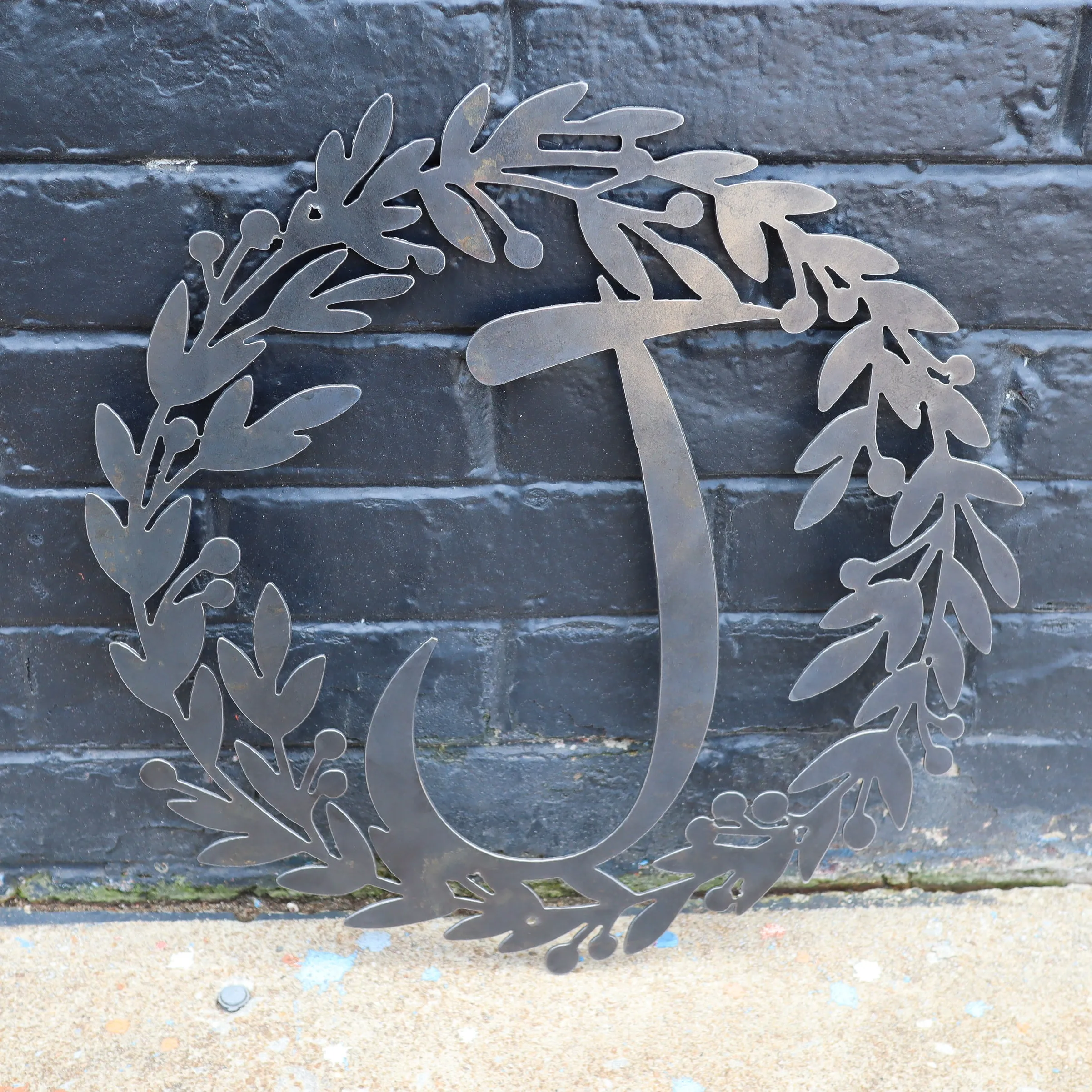 Custom Metal Monogram Berry Wreath - Initial Letter Front Door Hanger Decor, Wedding Signs,