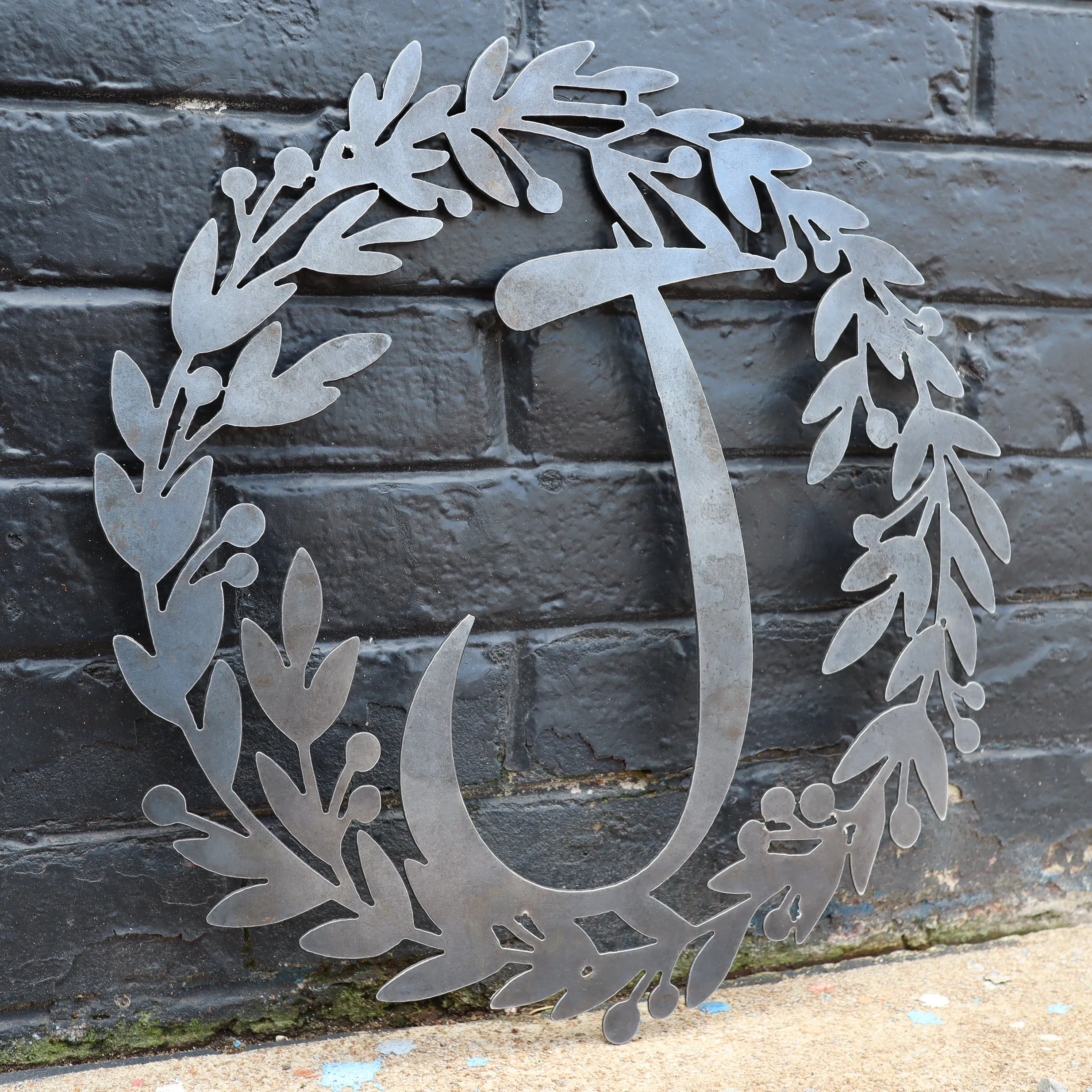 Custom Metal Monogram Berry Wreath - Initial Letter Front Door Hanger Decor, Wedding Signs,