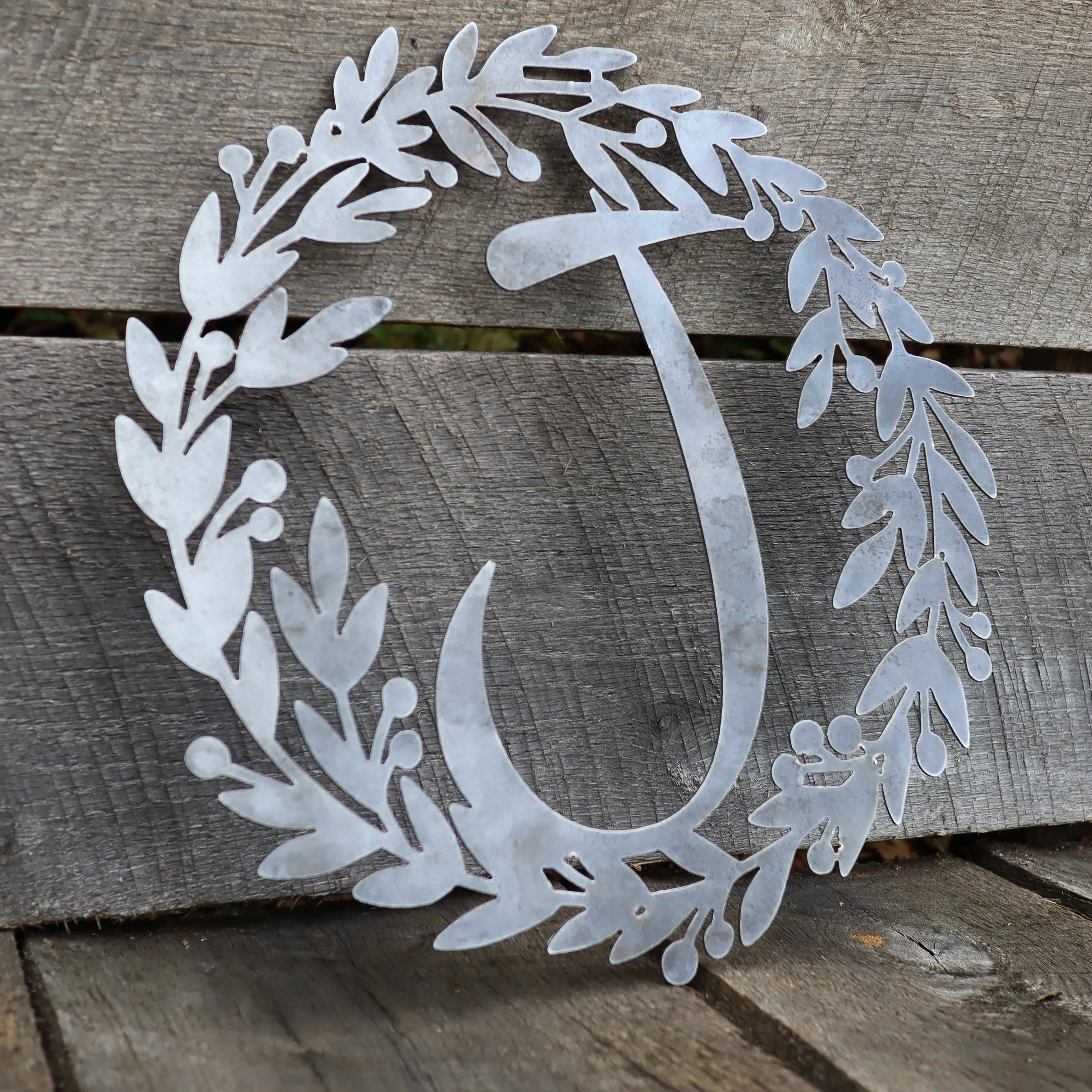 Custom Metal Monogram Berry Wreath - Initial Letter Front Door Hanger Decor, Wedding Signs,