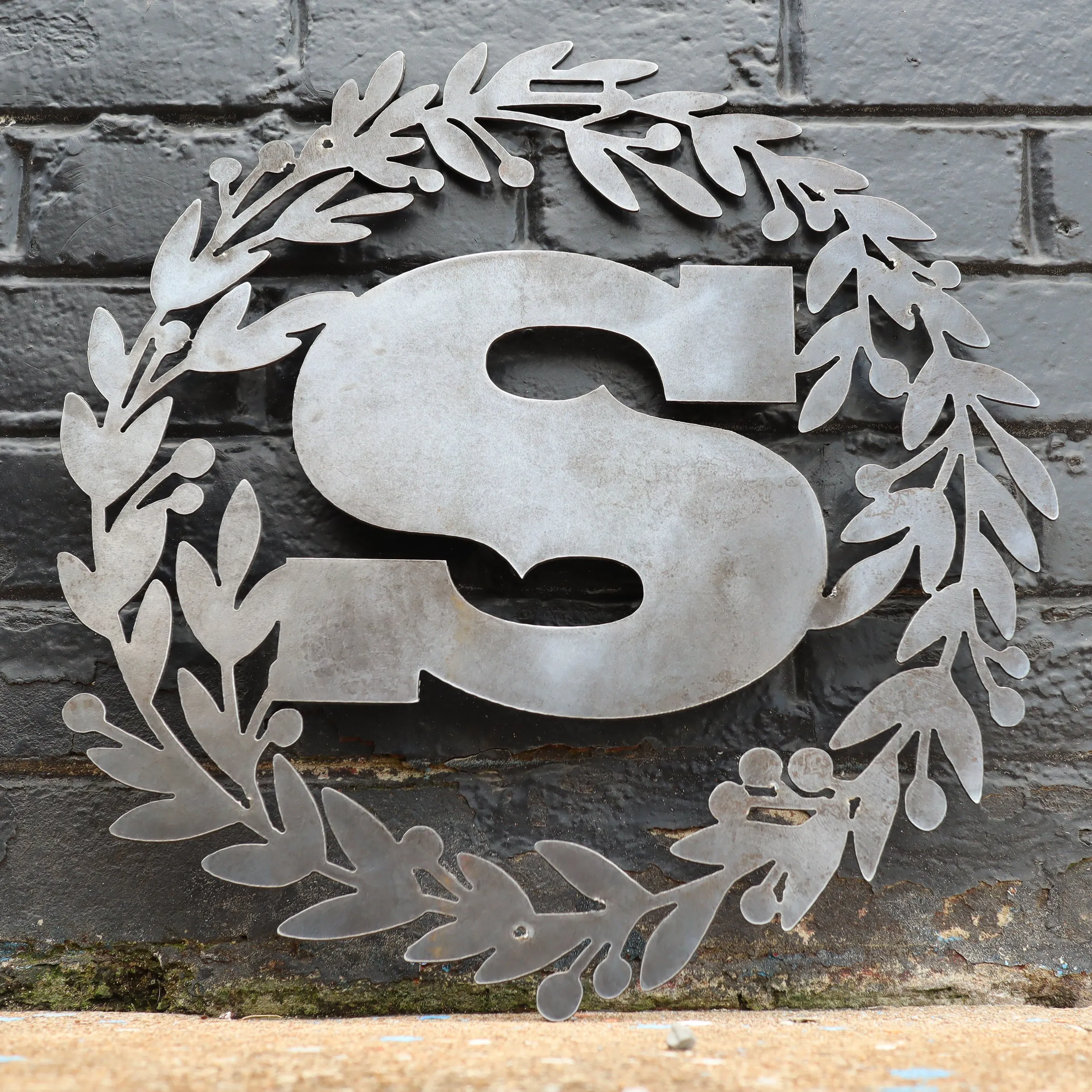 Custom Metal Monogram Holly Wreath - Initial Letter Front Door Hanger Decor, Wedding Signs