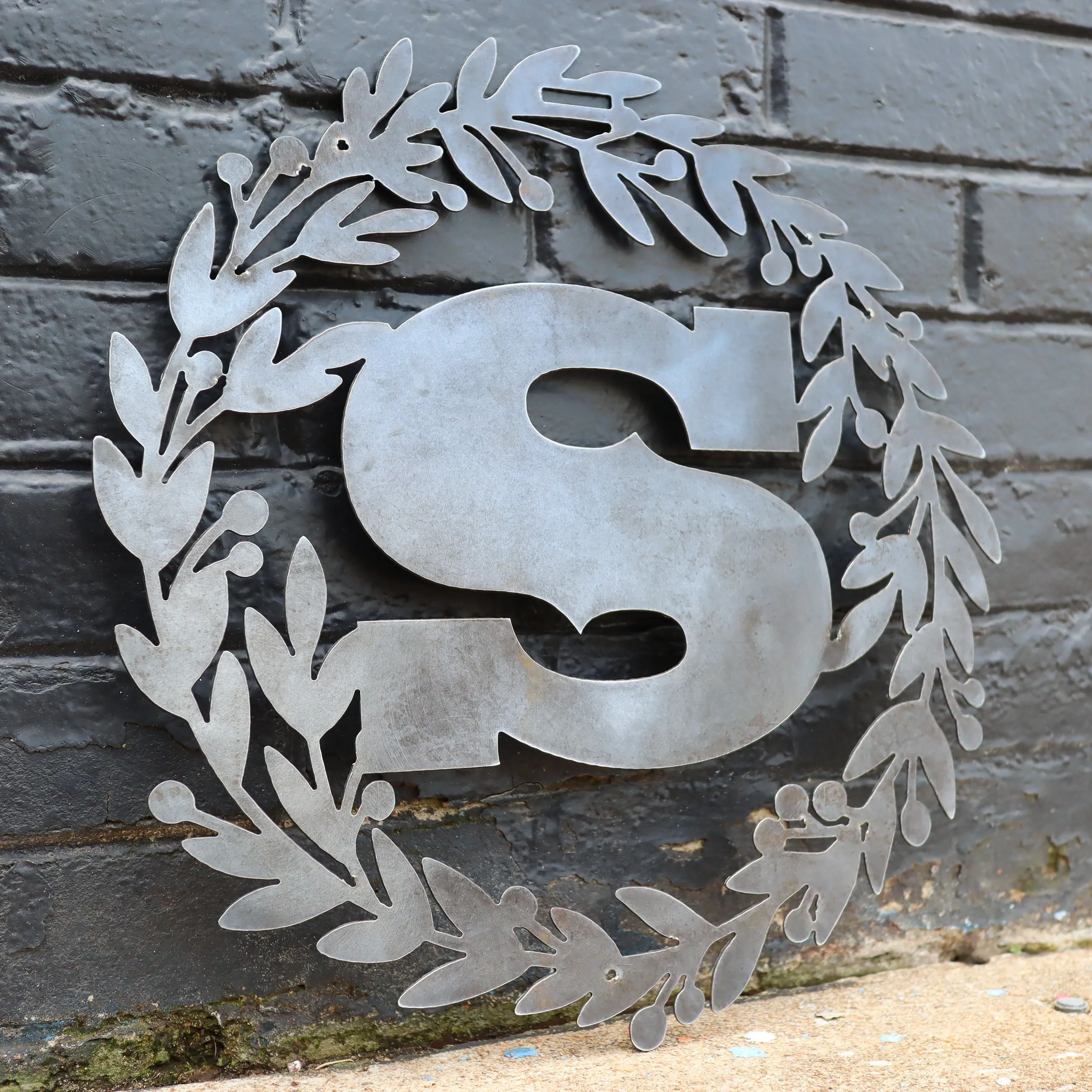 Custom Metal Monogram Holly Wreath - Initial Letter Front Door Hanger Decor, Wedding Signs