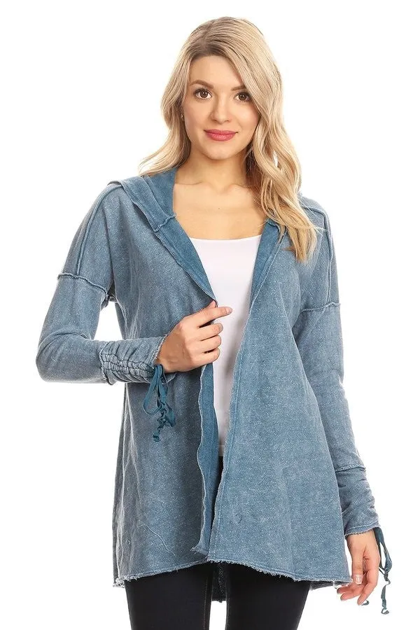 Denim Blue Knit Jacket with Hood