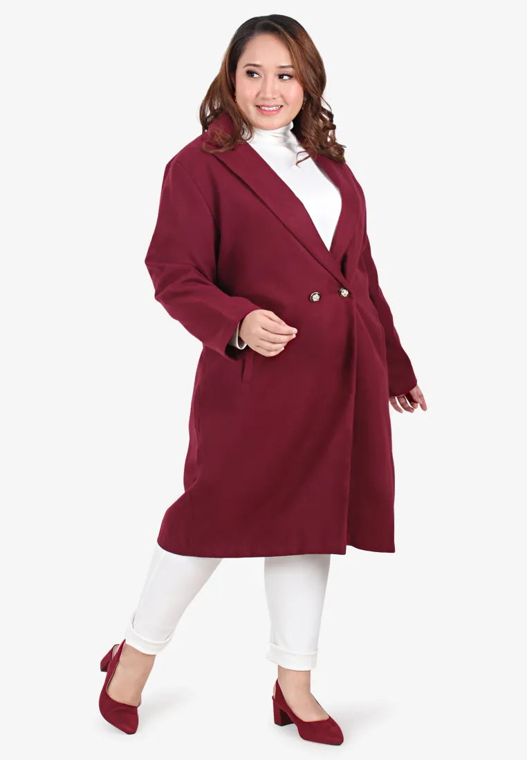 Doha Double Breasted Long Coat - Burgundy