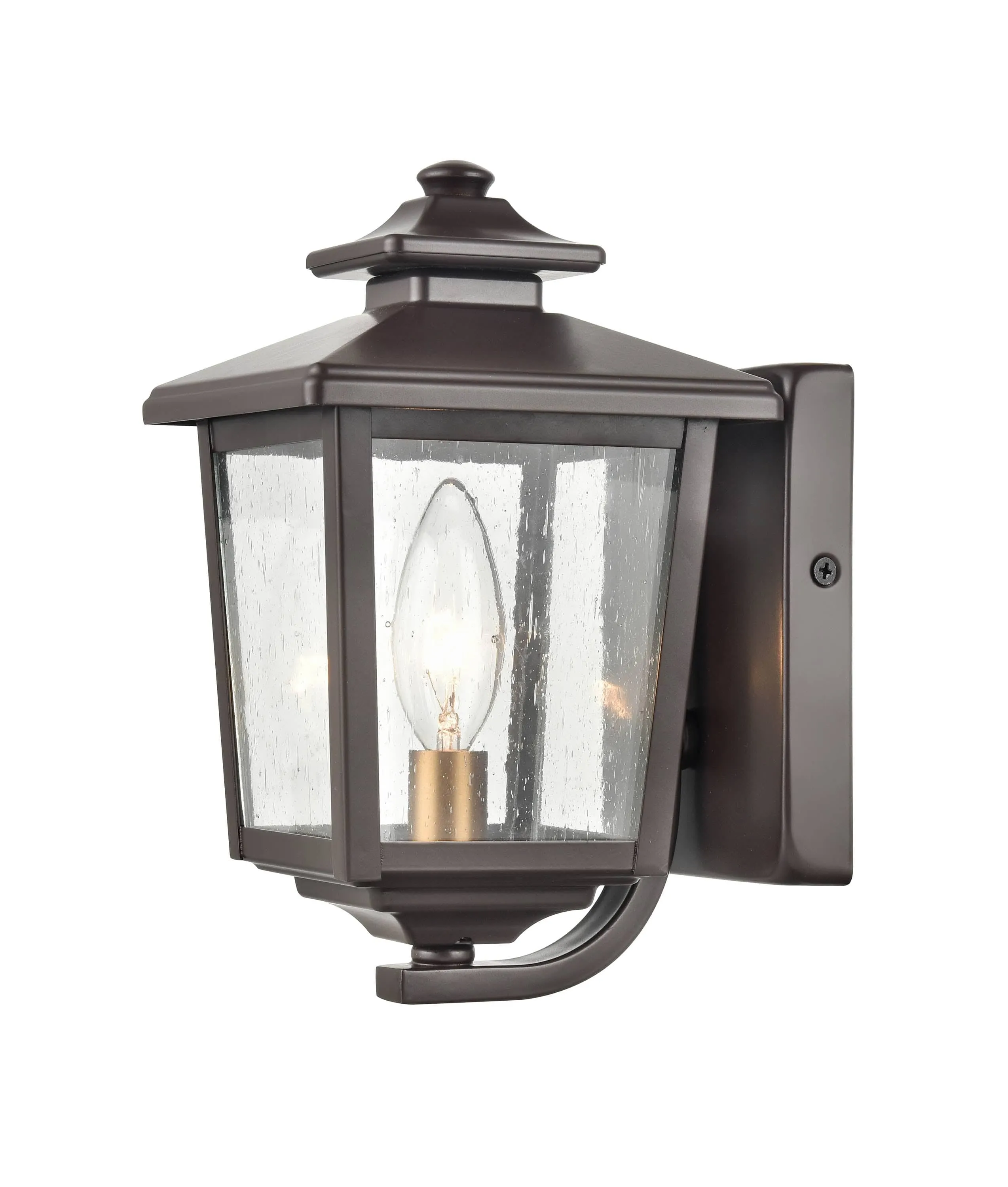 Eldrick Outdoor Wall Sconce - Powder Coat Bronze - Clear Seeded Glass - 6.375in. Extension - E12 Candelabra Base