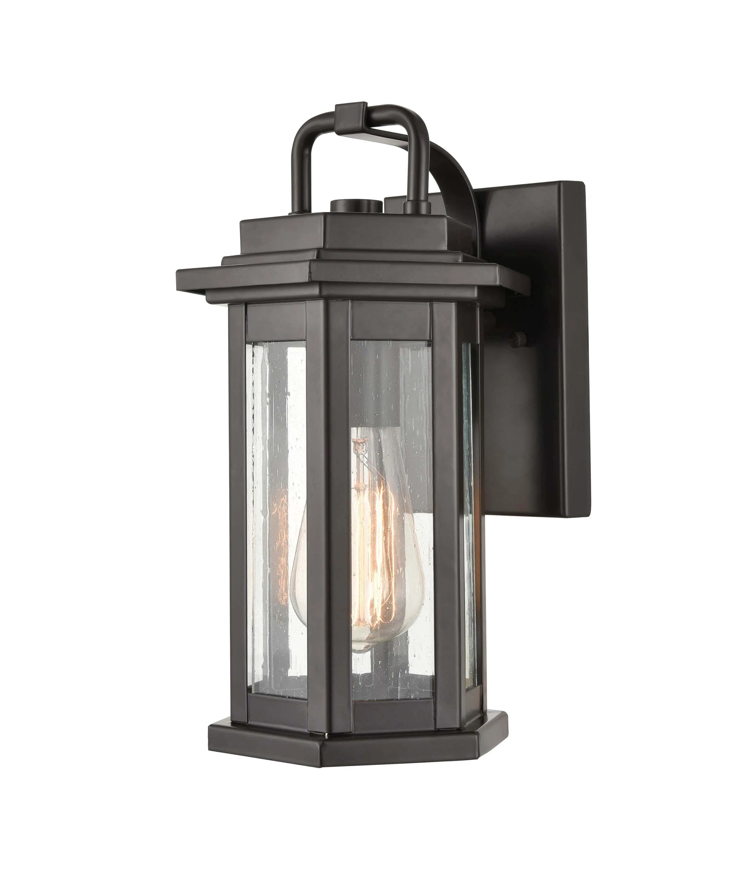 Ellis Outdoor Wall Sconce - Powder Coat Bronze - Clear Seeded Glass - 7in. Extension - E26 Medium Base