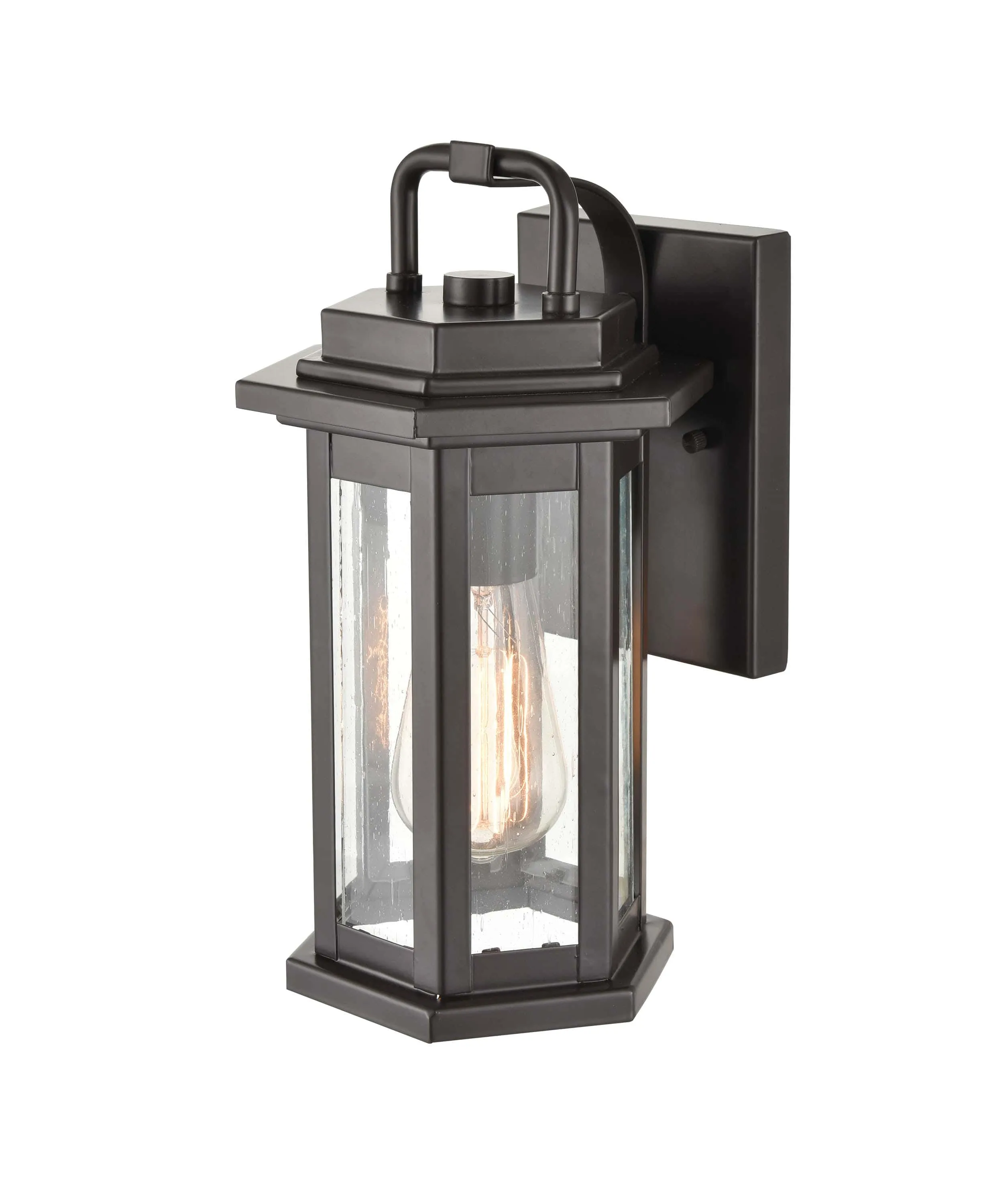 Ellis Outdoor Wall Sconce - Powder Coat Bronze - Clear Seeded Glass - 7in. Extension - E26 Medium Base