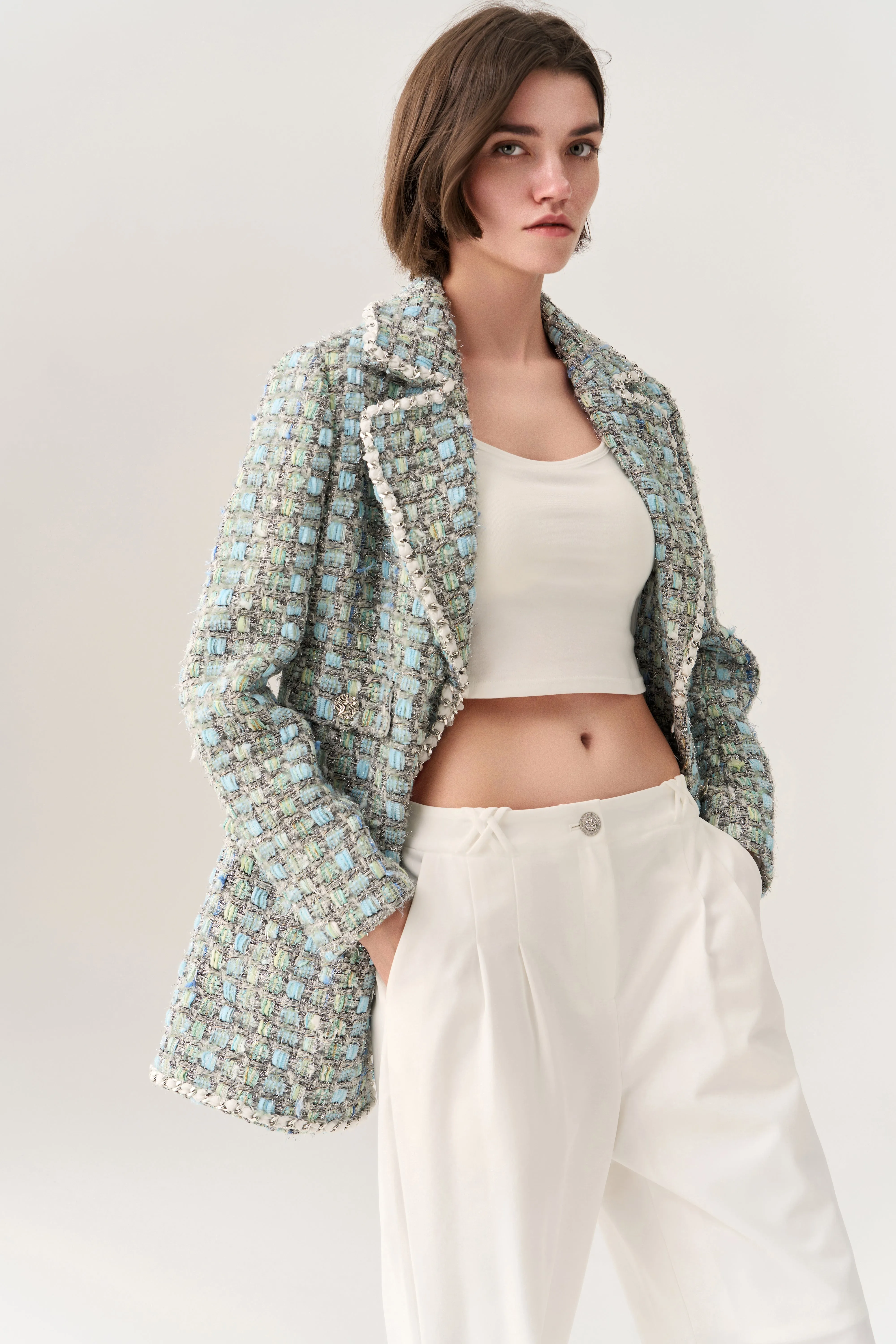 Flap Pocket Notch-lapels Tweed Coat