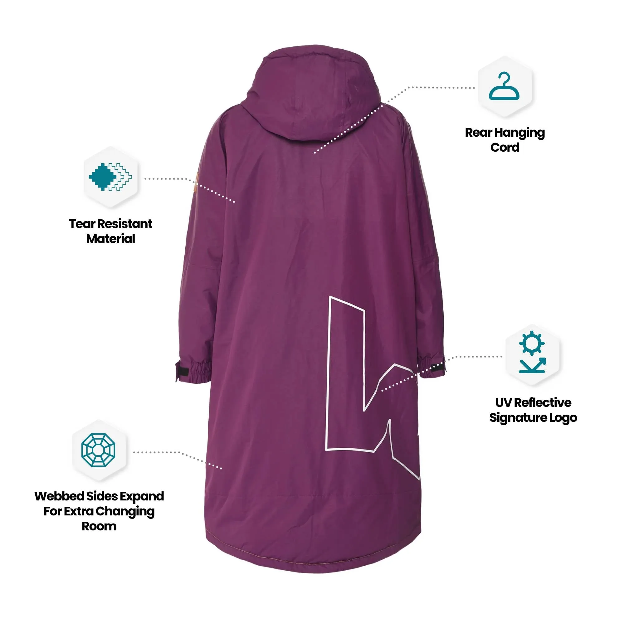 Fleece-Lined Hot Tub Changing Robe | Waterproof & Windproof | Unisex | Purple