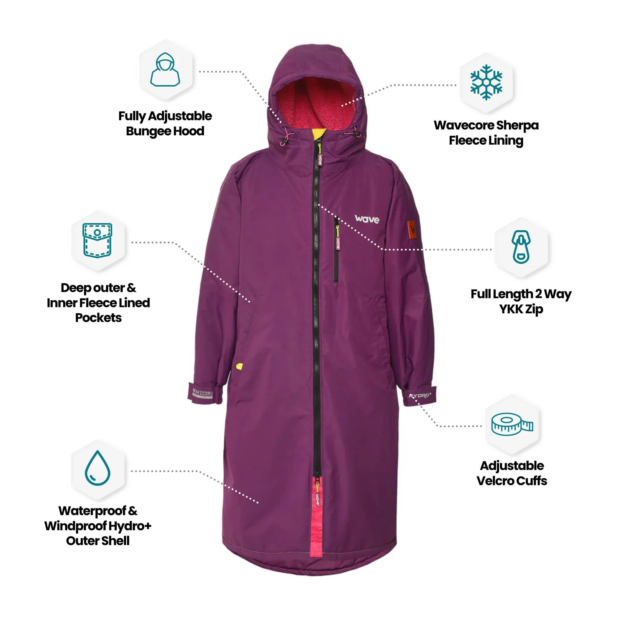 Fleece-Lined Hot Tub Changing Robe | Waterproof & Windproof | Unisex | Purple