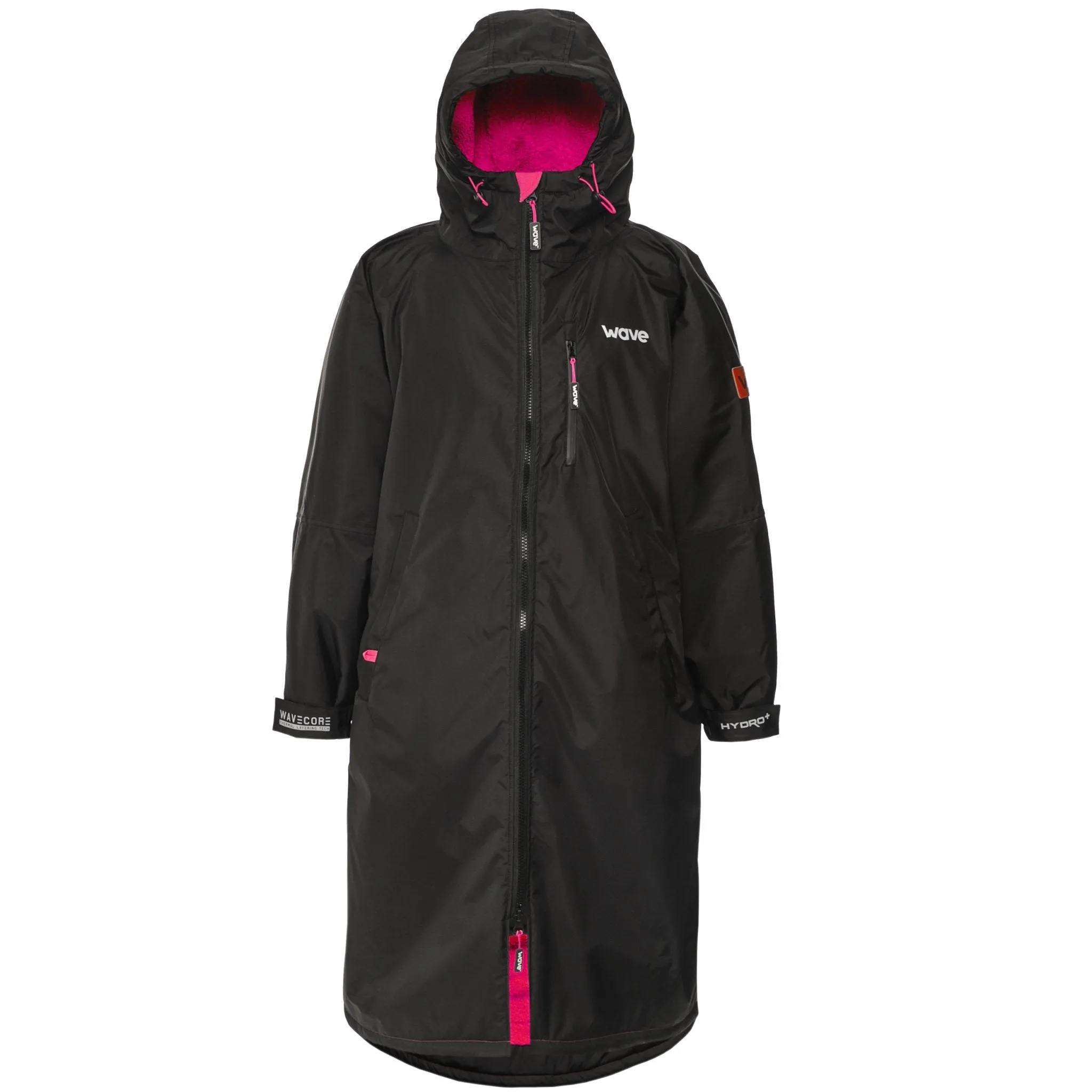 Fleece-Lined Waterproof Changing Robe | Waterproof & Windproof | Unisex | Black & Pink