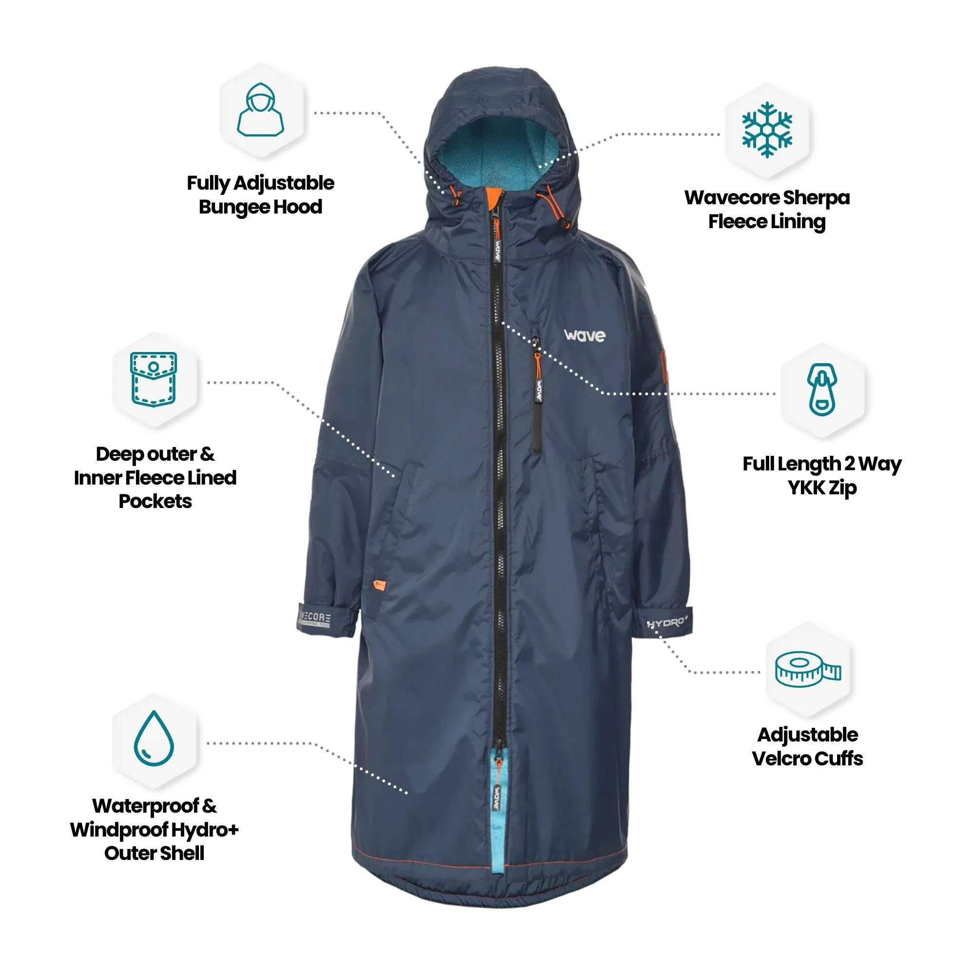 Fleece-Lined Waterproof Changing Robe | Waterproof & Windproof | Unisex | Navy Blue