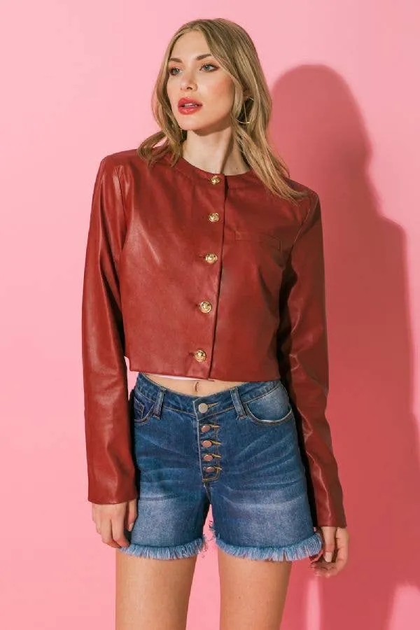 Flying Tomato Faux Leather Bolero