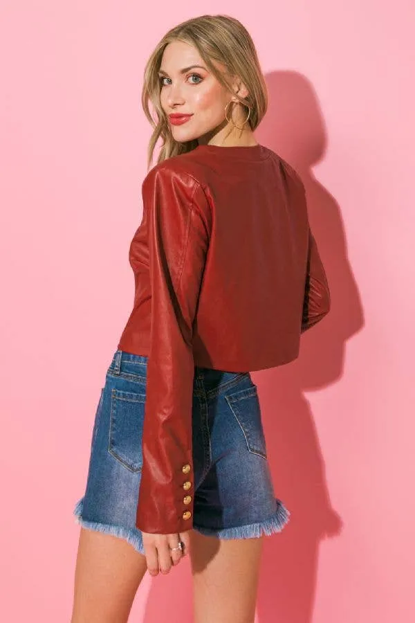 Flying Tomato Faux Leather Bolero