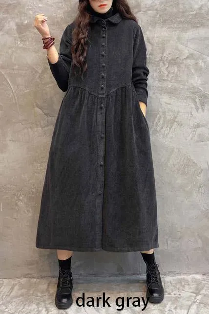 French blackish green corduroy coats Inspiration thick Cinched women coats ( Limited Stock)