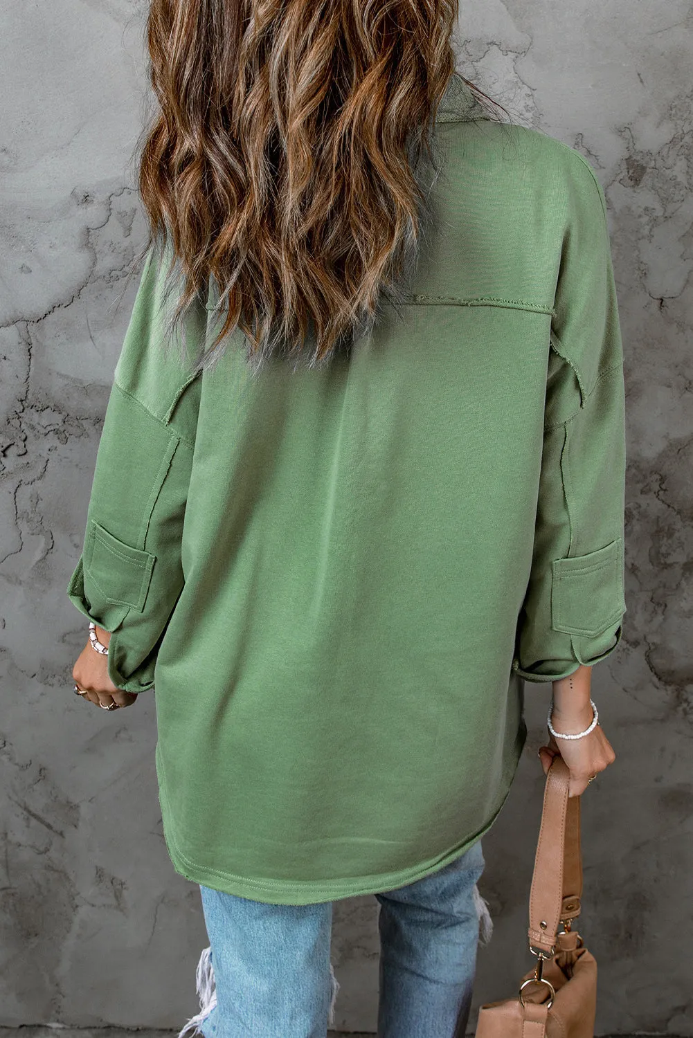 Green Buttoned Long Sleeve Pocketed Shirt Jacket