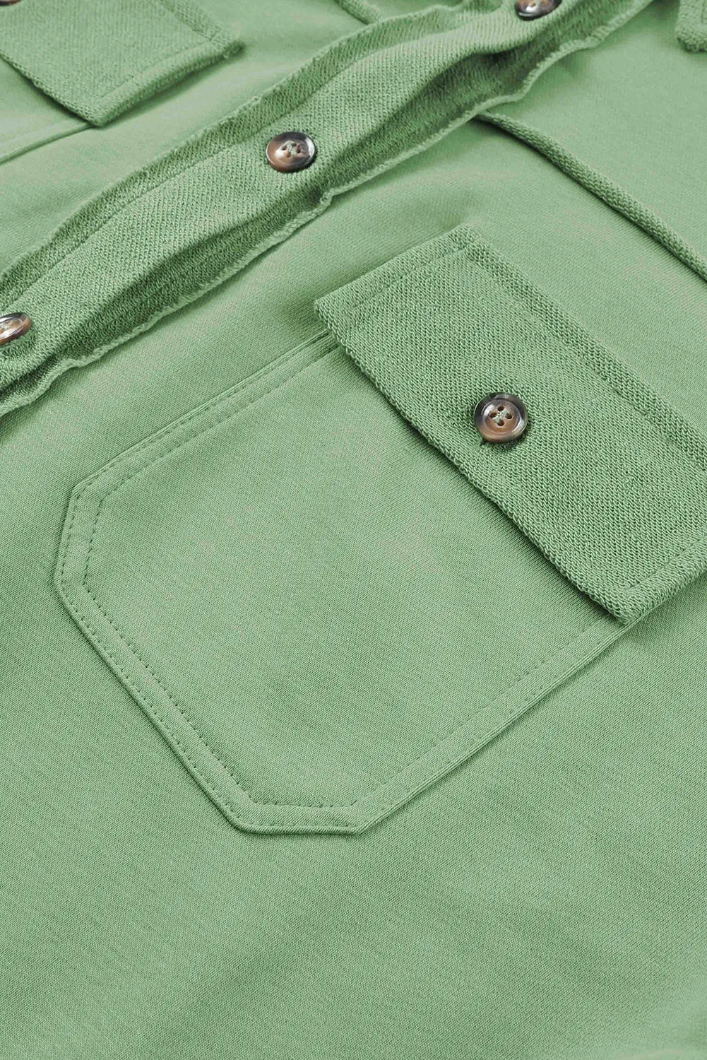 Green Buttoned Long Sleeve Pocketed Shirt Jacket