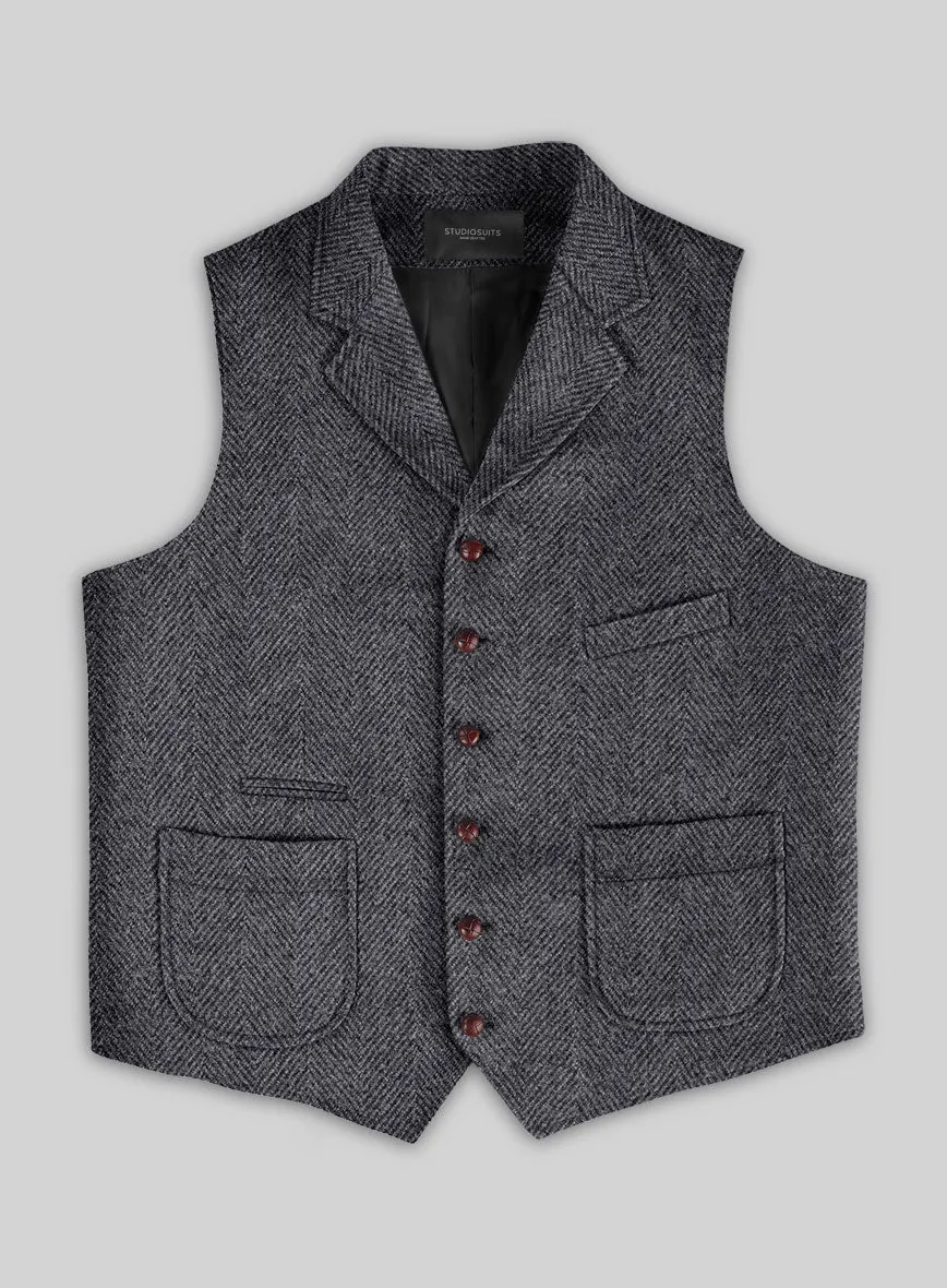 Highlander Heavy Charcoal Herringbone Tweed Hunting Vest