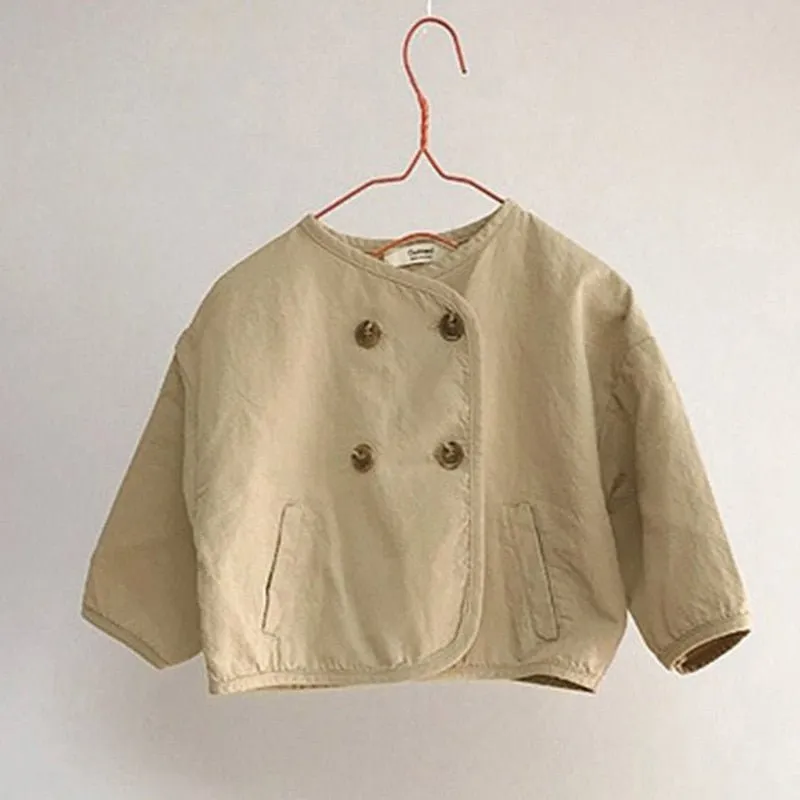 Kids' Beige and Black Double Button Jacket with Pockets