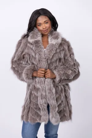 Linda Richards 35” Genuine Fox Fur Reversible Coat in Stone