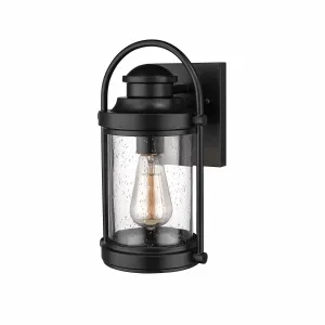 Livingston Outdoor Wall Sconce - Powder Coat Black - Clear Seeded Glass - 7.5in. Extension - E26 Medium Base