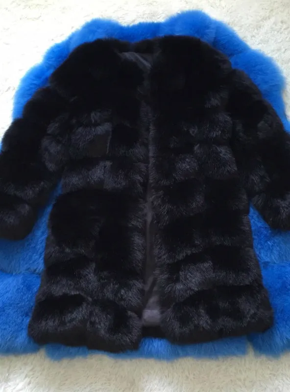 Long Fake Fox Fur Jacket Women Winter Faux Fox Fur