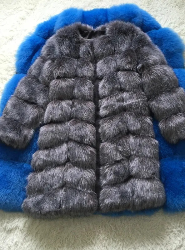 Long Fake Fox Fur Jacket Women Winter Faux Fox Fur