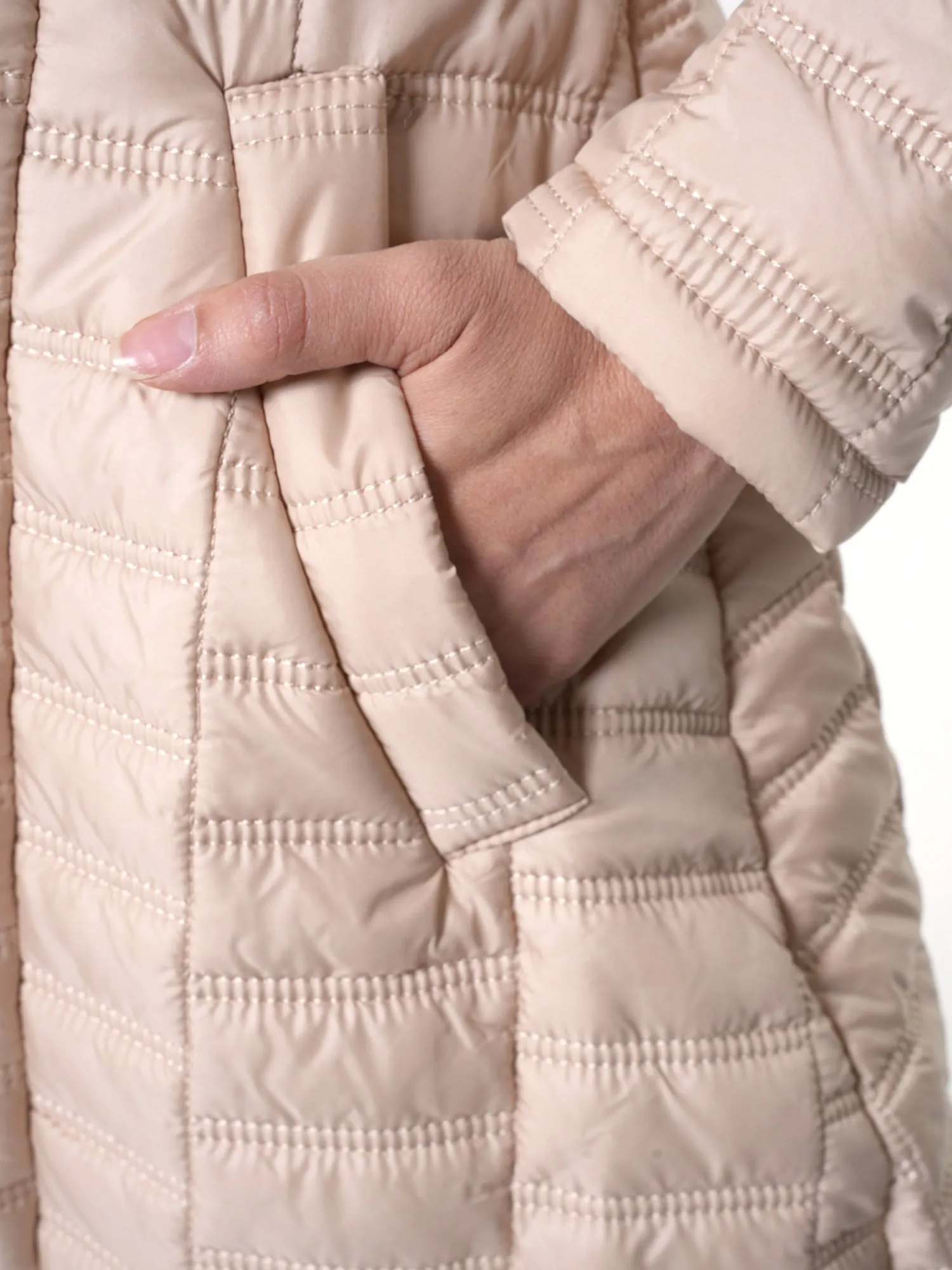 Long Quilted Coat In Beige