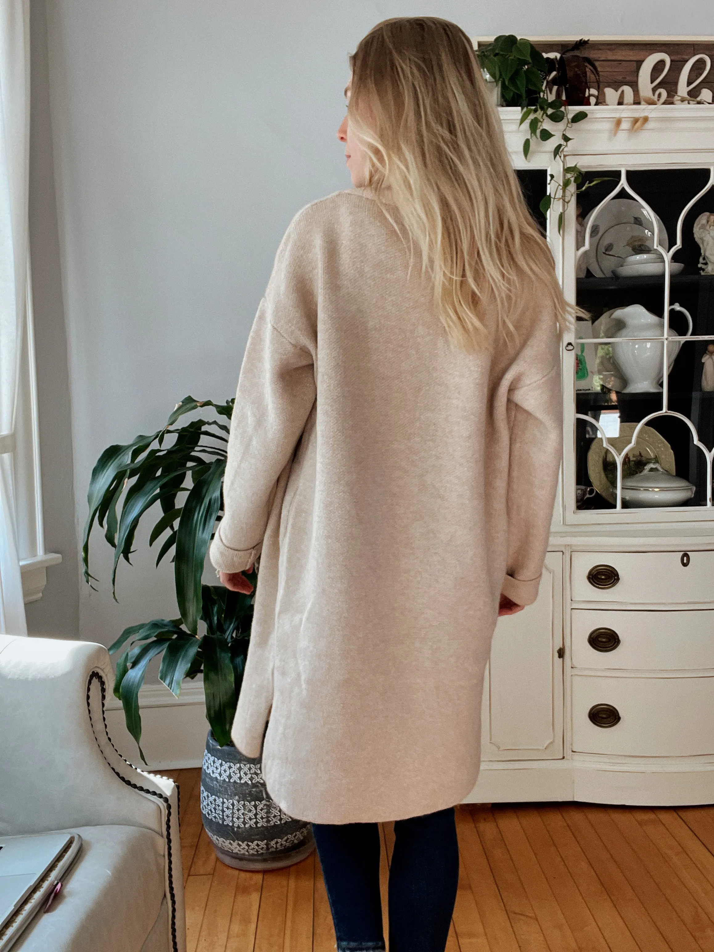 Melange Taupe Sweater Coat w/ Pockets