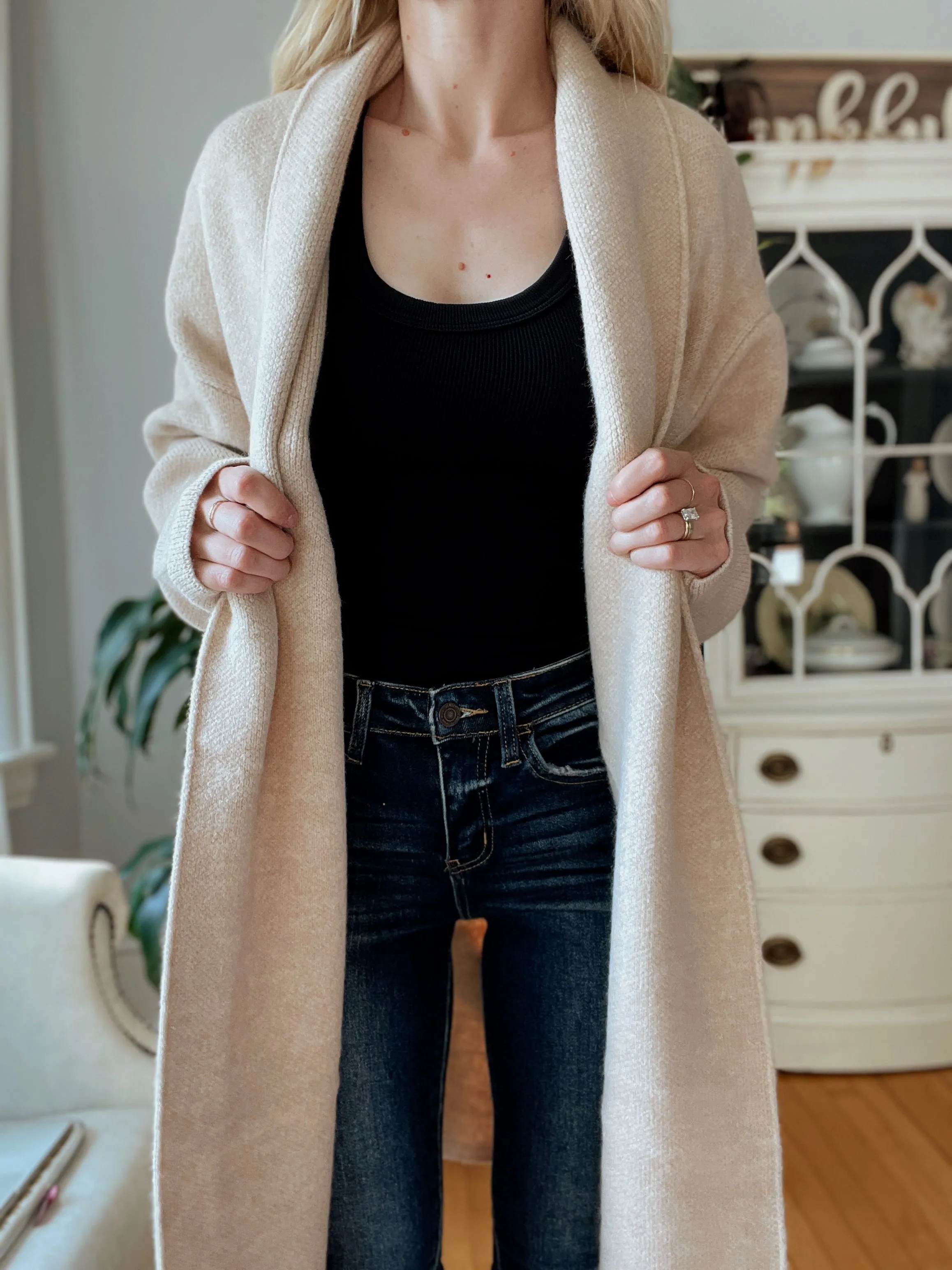 Melange Taupe Sweater Coat w/ Pockets